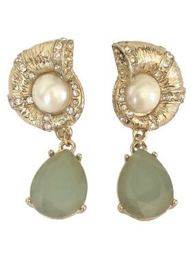 Sparklepop Teal Goldtone Seaside Drop Earrings Statement Fashion Pearls Crystals